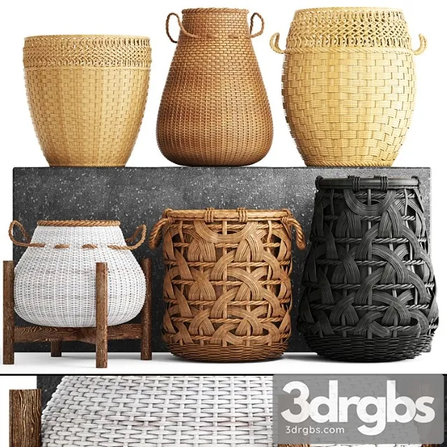 Collection of baskets. basket collection wicker rattan white basket black basket floral eco ecodesign decor 3D Model Download
