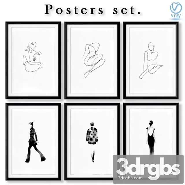 Collection of black and white abstract posters about fashion. 3D Model Download Collection of black and white abstract posters about fashion. 3D Model Download