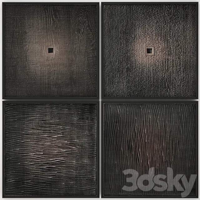 Collection of black dark paintings frame wall decor decoration eco design natural materials wooden. Set of 14 3D Model