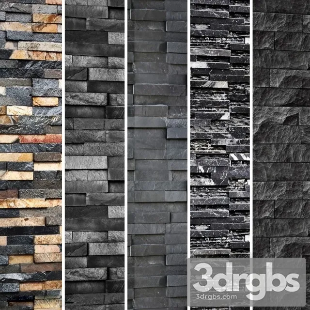 Collection of black stone. Slate. 3D Model Download