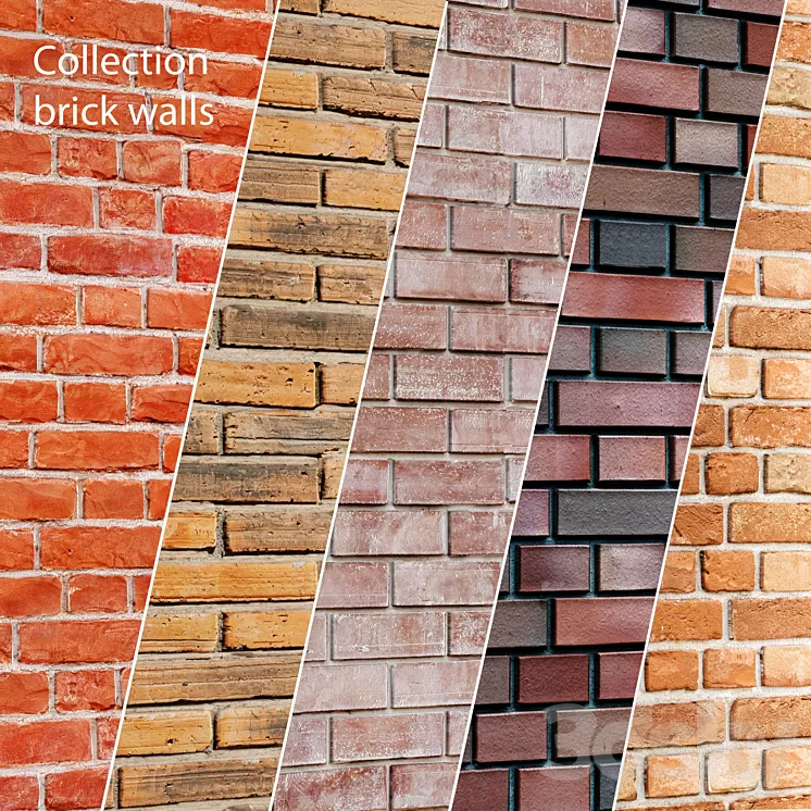 Collection of brick walls 5 pcs. Masonry brick loft aged set collection decorative panel wall 3D Model