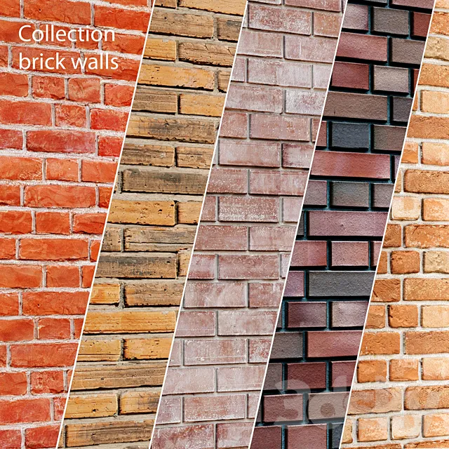 Collection of brick walls 5 pcs. Masonry. brick. loft. aged. set. collection. decorative. panel. wall 3DModel