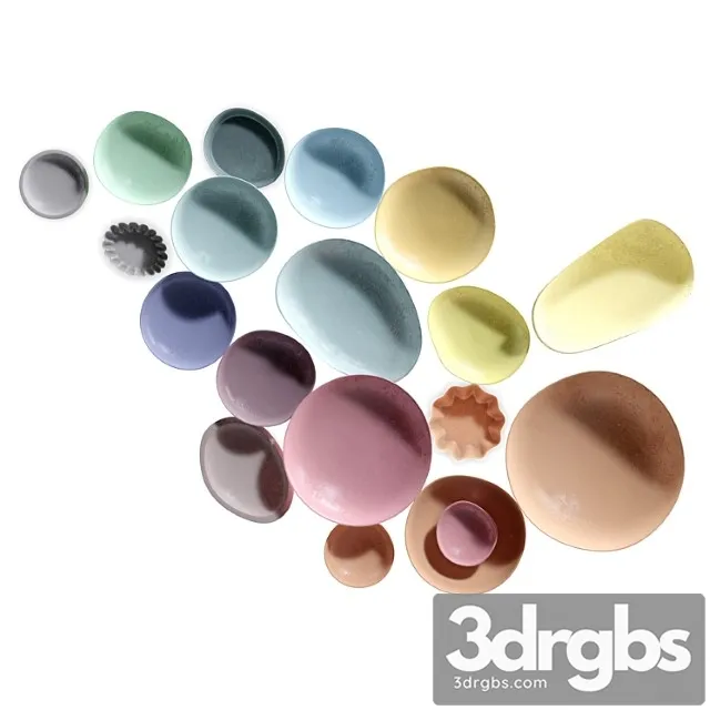 Collection of clay plates on the wall (v-ray Corona) 3D Model Download