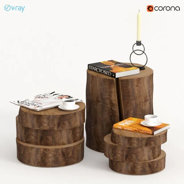 Collection of dark tables of stumps and slabs 3D Model Collection of dark tables of stumps and slabs 3D Model