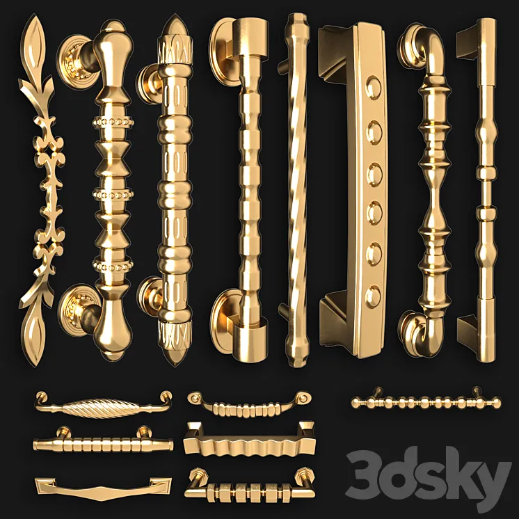Collection of door knobs and handle-set 006 3D Model Free Download