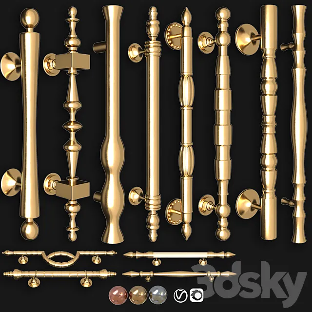 Collection of door knobs and handle-set 017 3D Model