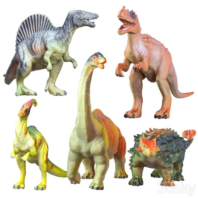 Collection of Five Dinosaur Toys 3D Model Collection of Five Dinosaur Toys 3D Model