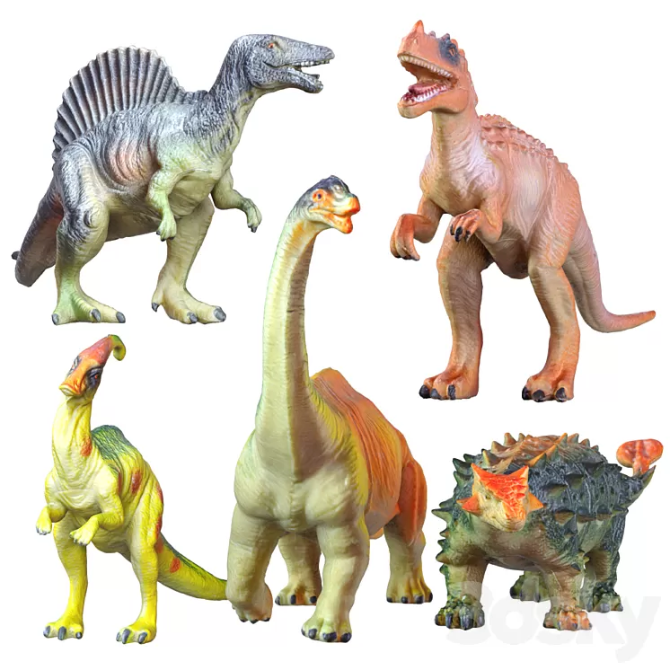Collection of Five Dinosaur Toys 3D Model