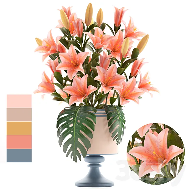 Collection of flowers 57. Bouquet of Lilies flower vase decor 3D Model Collection of flowers 57. Bouquet of Lilies flower vase decor 3D Model