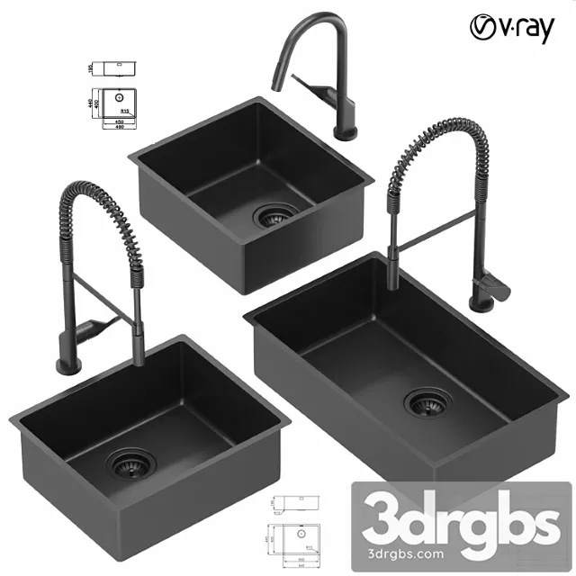 Collection of kitchen sinks 01 3D Model Download