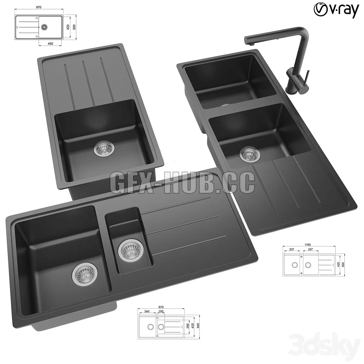Collection of kitchen sinks 14 3D Model Collection of kitchen sinks 14 3D Model