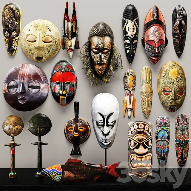 collection of masks and statuettes. 20 pieces set collection mask masks eco design African style figurine wall decor wooden ethnic 3D Model collection of masks and statuettes. 20 pieces set collection mask masks eco design African style figurine wall decor wooden ethnic 3D Model