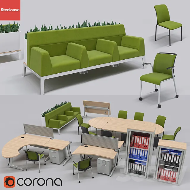 Collection of office furniture from the brand steelcase 3D Model