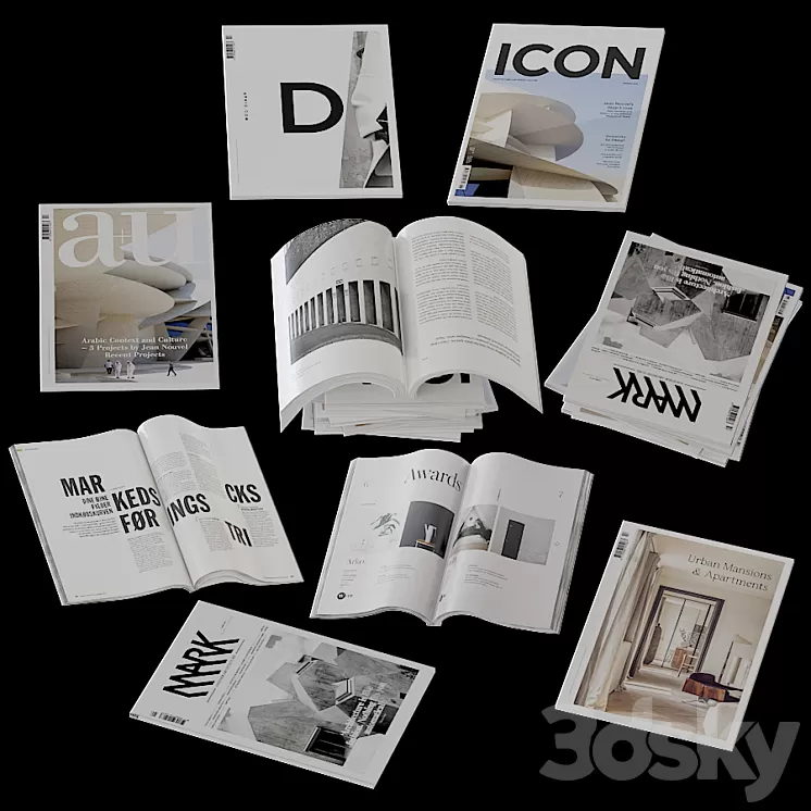 Collection of open and closed magazines 3D Model