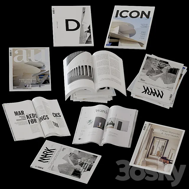 Collection of open and closed magazines 3DModel