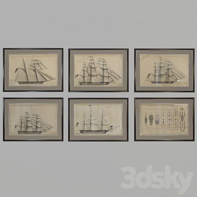 Collection of paintings with ships 3D Model Collection of paintings with ships 3D Model