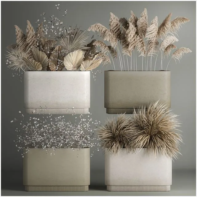 Collection of plant bouquets of dried flowers 1121 3D Model