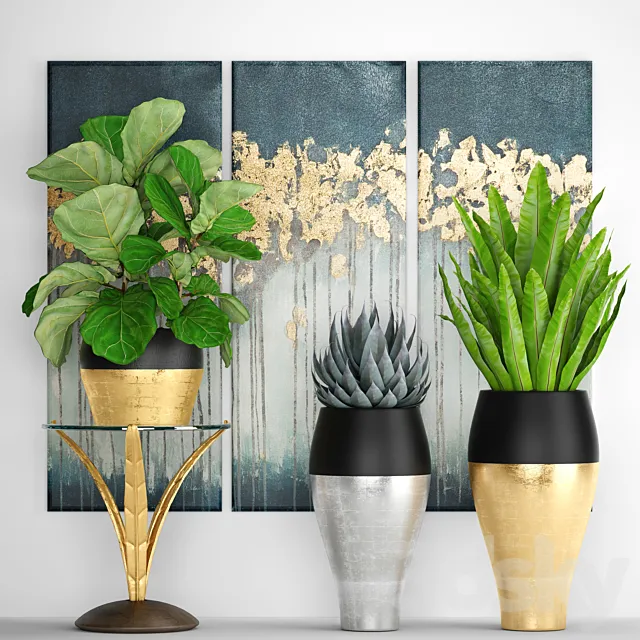 Collection of plants 90. Luxury plants painting gold decor flowerpot pot flower bush agave aspelinium ficus lyrata flower stand 3D Model Collection of plants 90. Luxury plants painting gold decor flowerpot pot flower bush agave aspelinium ficus lyrata flower stand 3D Model