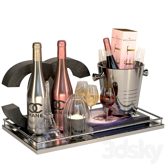 Collection of sparkling wine by candle 3DModel