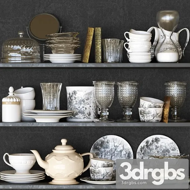 Collection of tableware and kitchen accessories 3D Model Download
