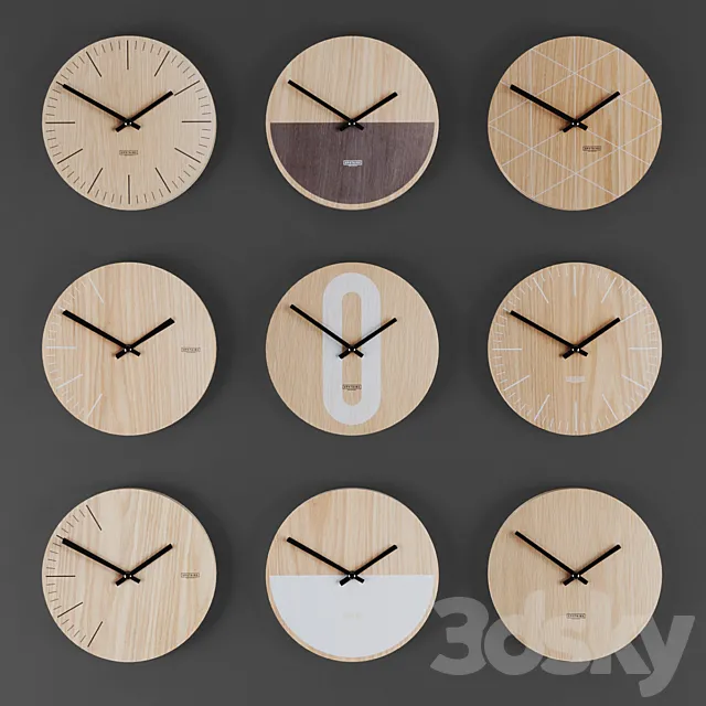 Collection of wall clocks 10 3D Model Collection of wall clocks 10 3D Model