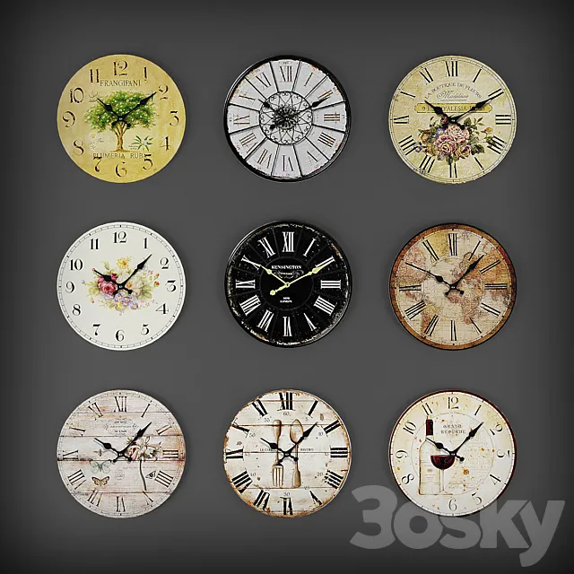 Collection of wall clocks 2 3D Model Collection of wall clocks 2 3D Model