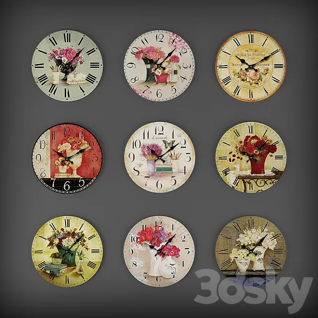 Collection of wall clocks 3 3D Model Collection of wall clocks 3 3D Model