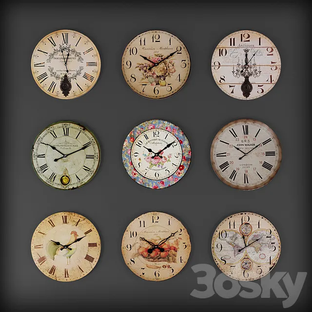 Collection of wall clocks 6 3D Model Collection of wall clocks 6 3D Model