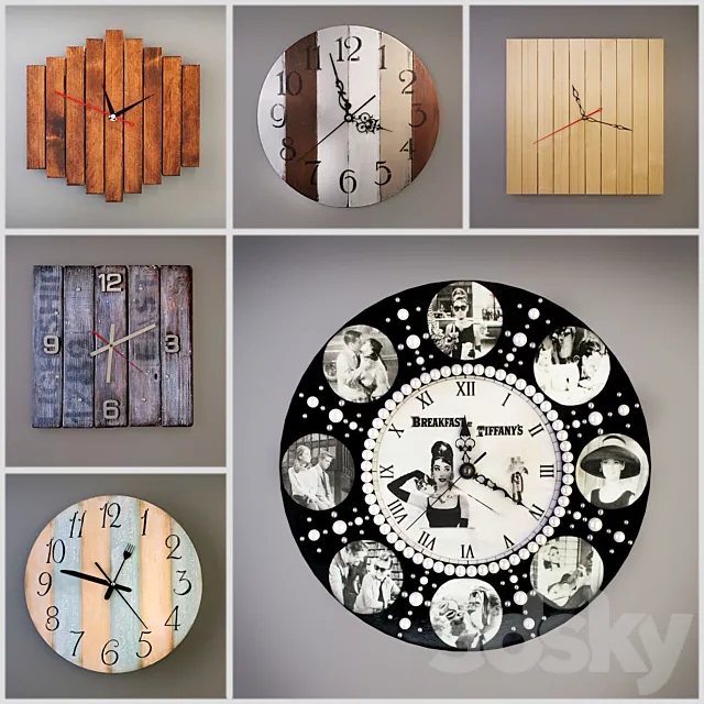 Collection of wall clocks handmade 3D Model Collection of wall clocks handmade 3D Model