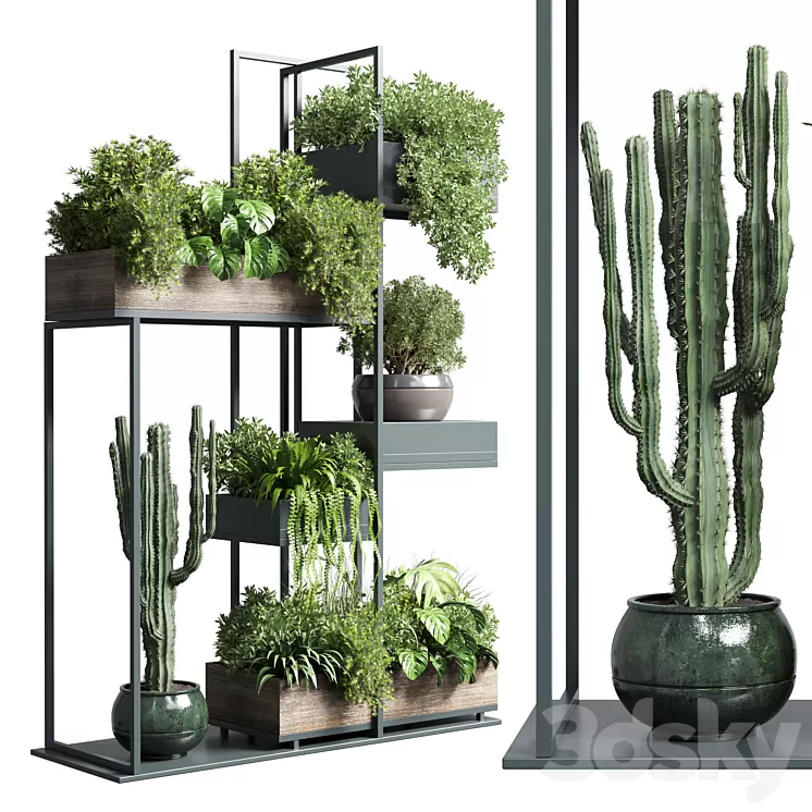 Collection Outdoor Indoor plant stand-metal and wooden vase 13 3D Model Free Download