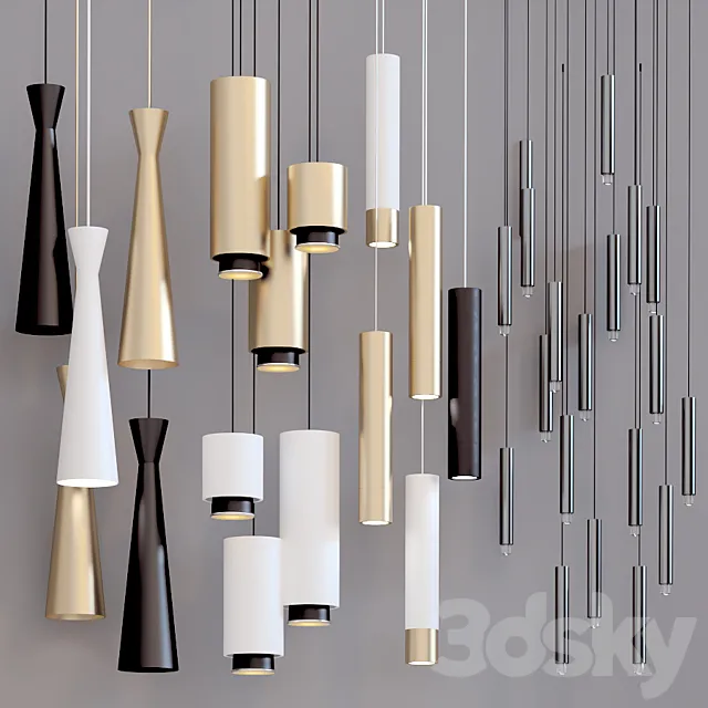 Collection Pendants set 9 Circa Fabbian Tradition Favor 3D Model Collection Pendants set 9 Circa Fabbian Tradition Favor 3D Model