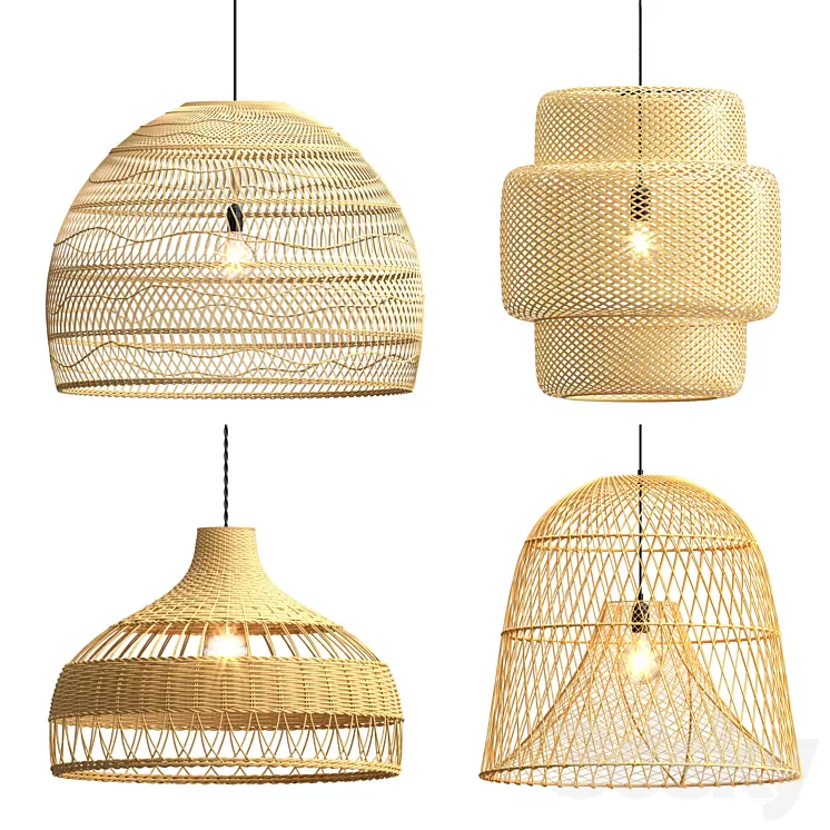Collection rattan pendant lights 3D Model Collection rattan pendant lights 3D Model