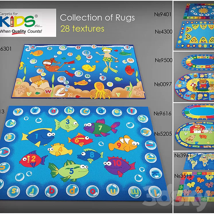 Collection rugs Carpets for Kids 3D Model Collection rugs Carpets for Kids 3D Model