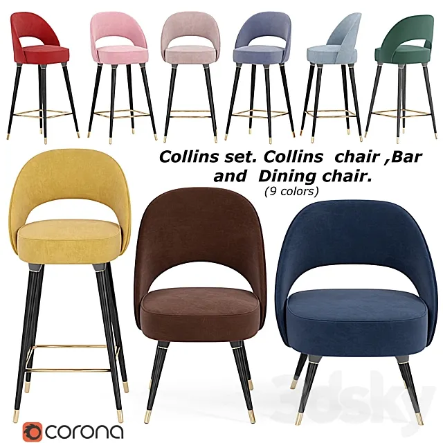 Collins set.Collins chair Bar and dining chair 3D Model Collins set.Collins chair Bar and dining chair 3D Model