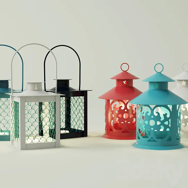 Coloured lanterns & tealightholders 3DModel Coloured lanterns & tealightholders 3DModel