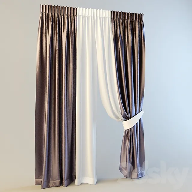 combined with tulle curtains 3DModel combined with tulle curtains 3DModel