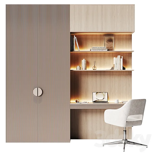 Compact workplace area with embossed panels 3D Model Compact workplace area with embossed panels 3D Model