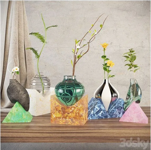 Composition set plants bouquet glass flower 3D Model Composition set plants bouquet glass flower 3D Model