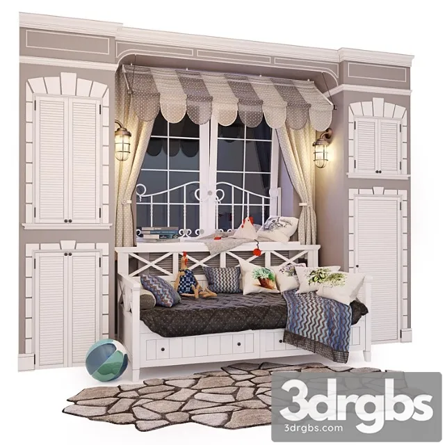 Composition Under The Window Bed Sofa Ocean 3D Model Download
