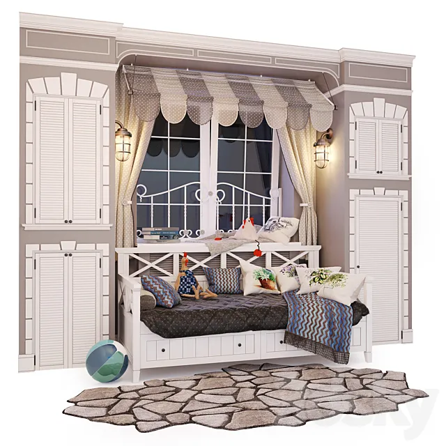 Composition under the window. Bed sofa Ocean. 3DModel