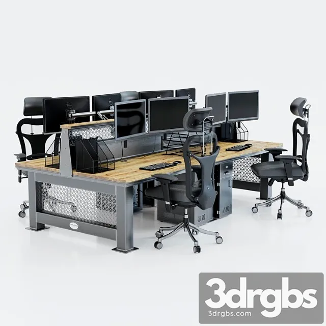 Computer Desk For 4 Workplaces 3D Model Download Computer Desk For 4 Workplaces 3D Model Download