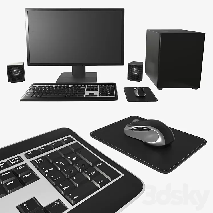 Computer monitor keyboard mouse pad speakers woofer set 3D Model