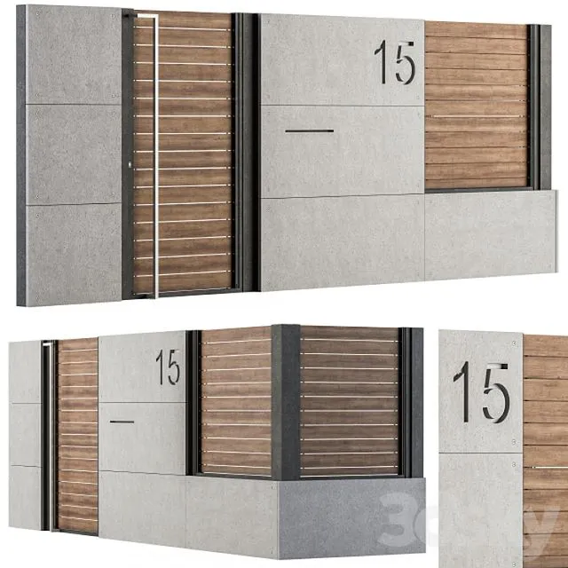 Concrete and Wood Fence Set 02 3D Model Concrete and Wood Fence Set 02 3D Model