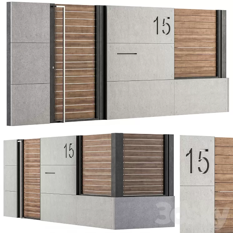 Concrete and Wood Fence Set 02 3D Model Concrete and Wood Fence Set 02 3D Model