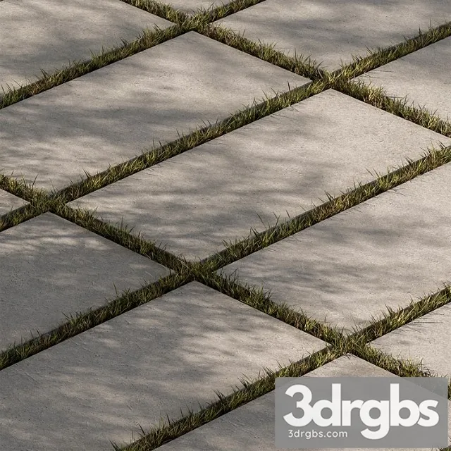 Concrete Slab With Grass Paving 03 3D Model Download
