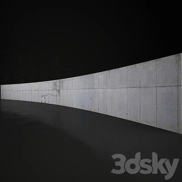 Concrete wall 25m long 3D Model