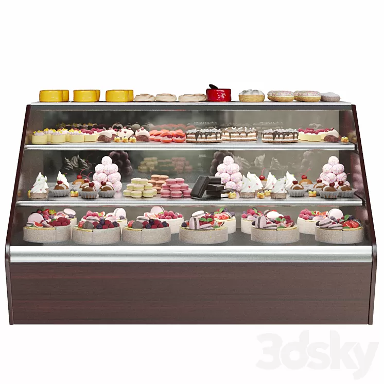 Confectionery. Refrigerator with sweets and desserts. Cake 3D Model