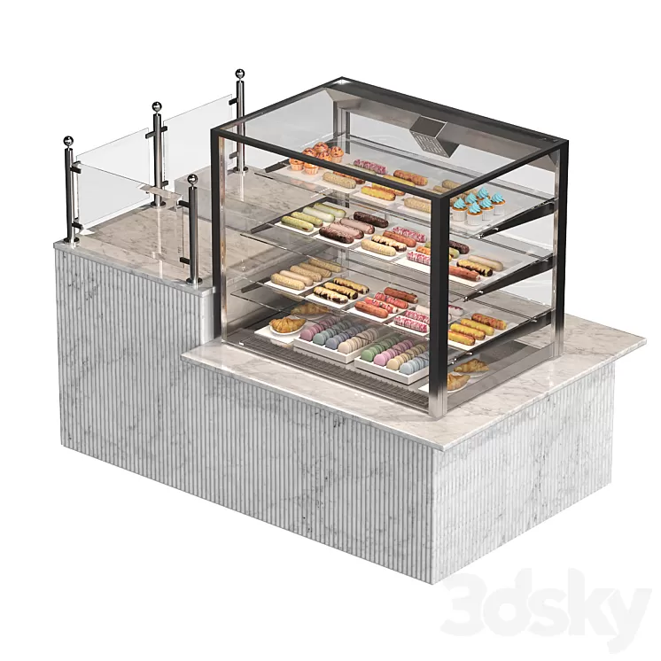 Confectionery showcase with eclairs 3D Model