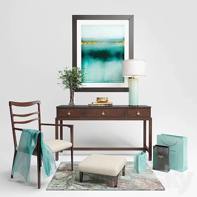 Console & Baker firm chair with decor 3DModel Console & Baker firm chair with decor 3DModel