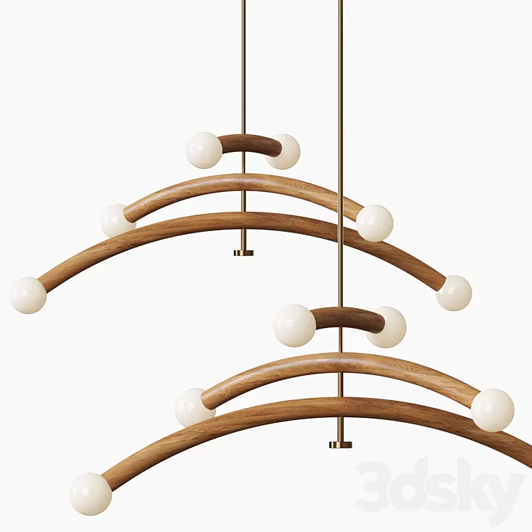 Contemporary Bleached White Oak and Brass LED Chandelier 3D Model Free Download